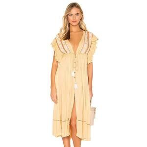 Free People Sz Large Will Wait for You Embroidered Peasant Boho Flowy Midi Dress